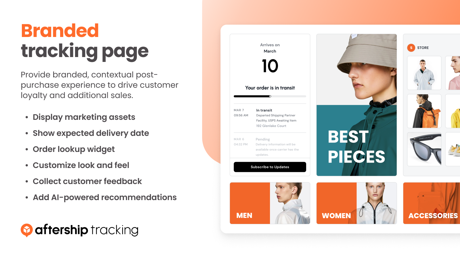  Branded tracking page, product recommendations, & social links