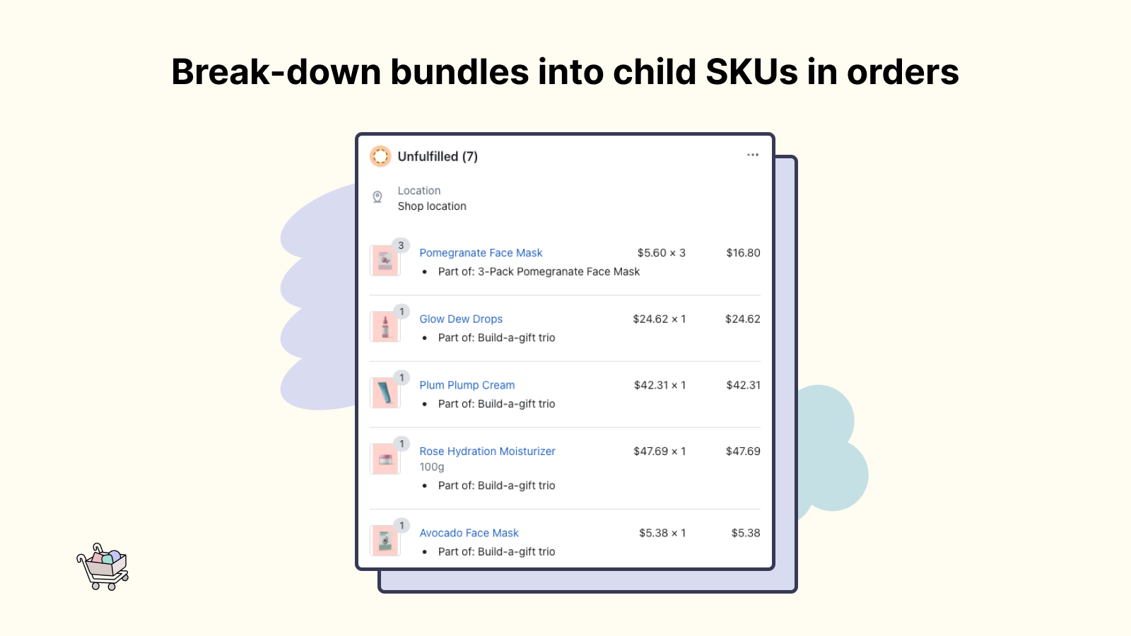 Break-down bundles into child SKUs in orders