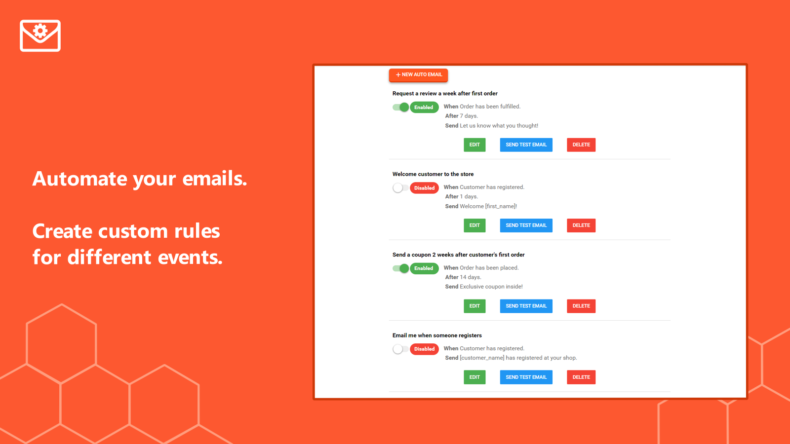 Build automated email rules for many events