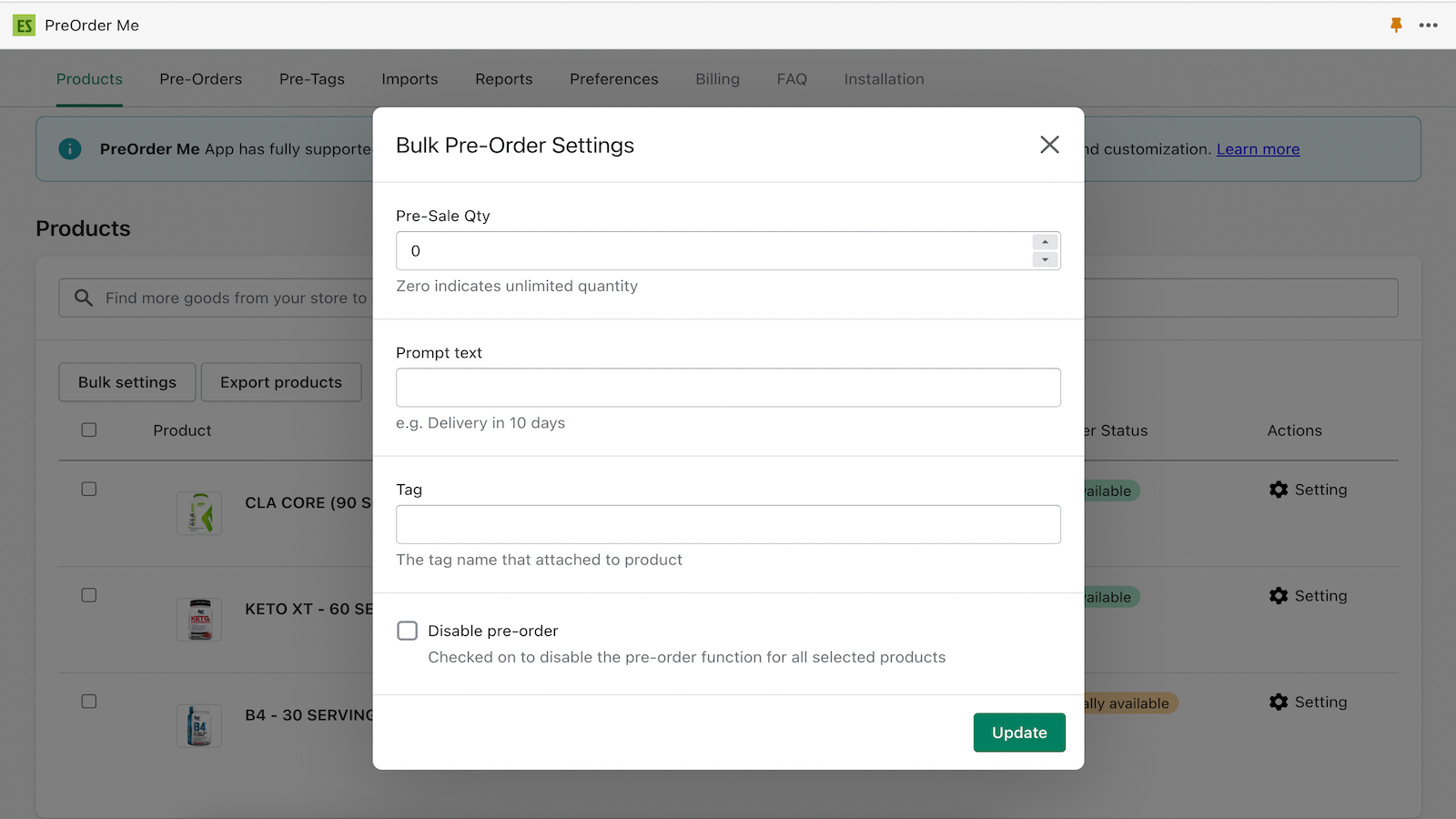 bulk pre-order management in the app