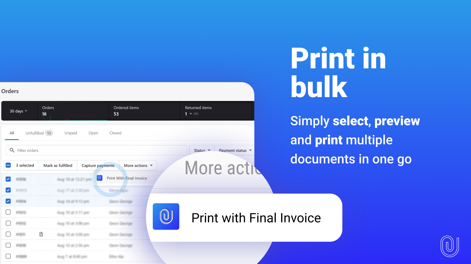 Bulk print PDF Invoice from admin orders page. Works with POS