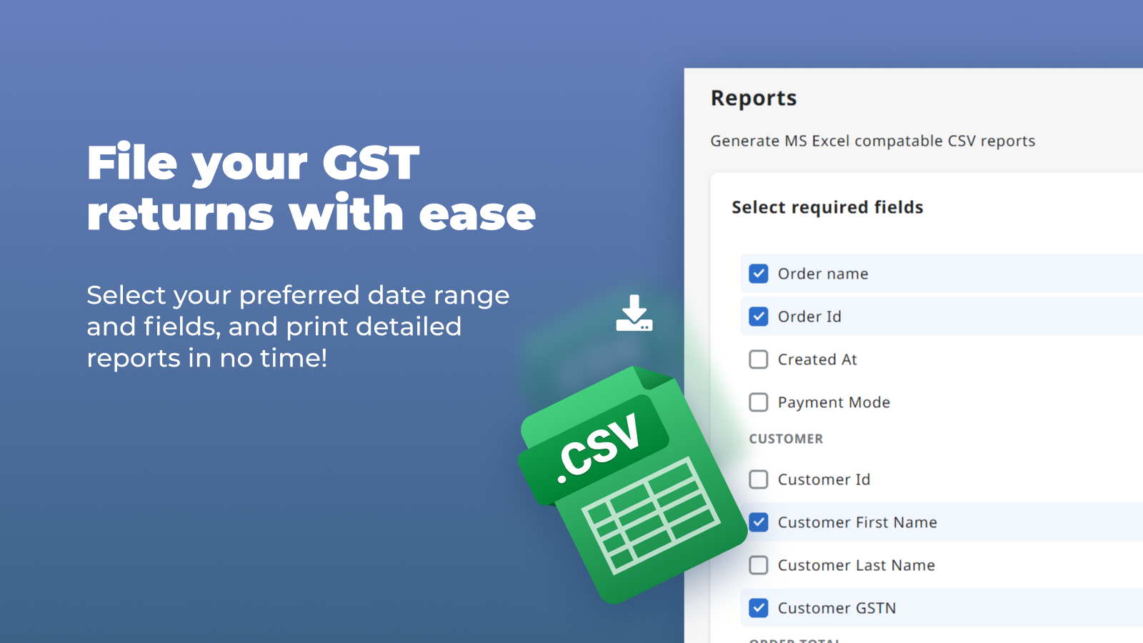 Bulk Report download with Shipping, HSN and SKUs in CSV or Excel