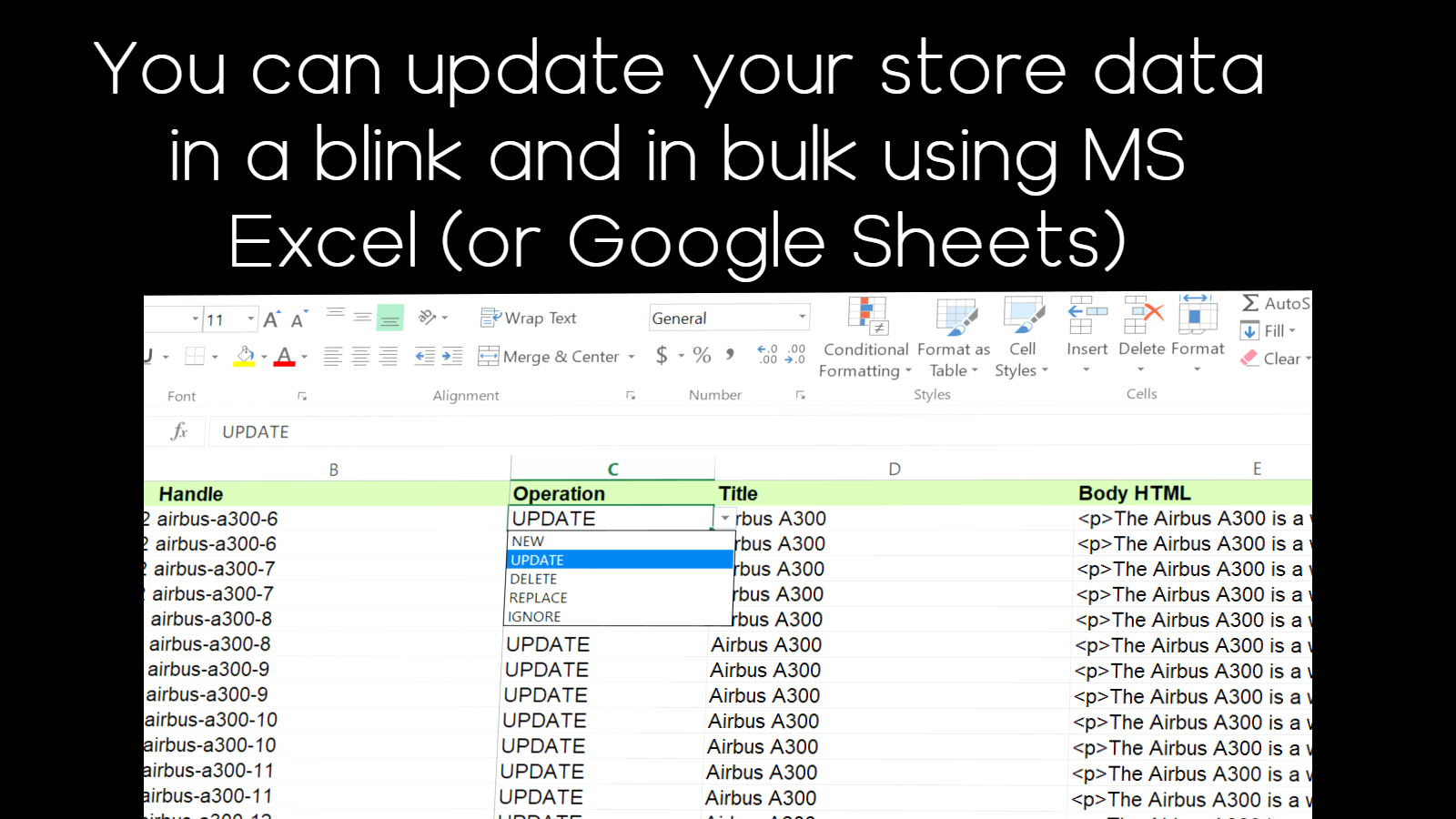 Bulk update, delete, insert items in your store using excel