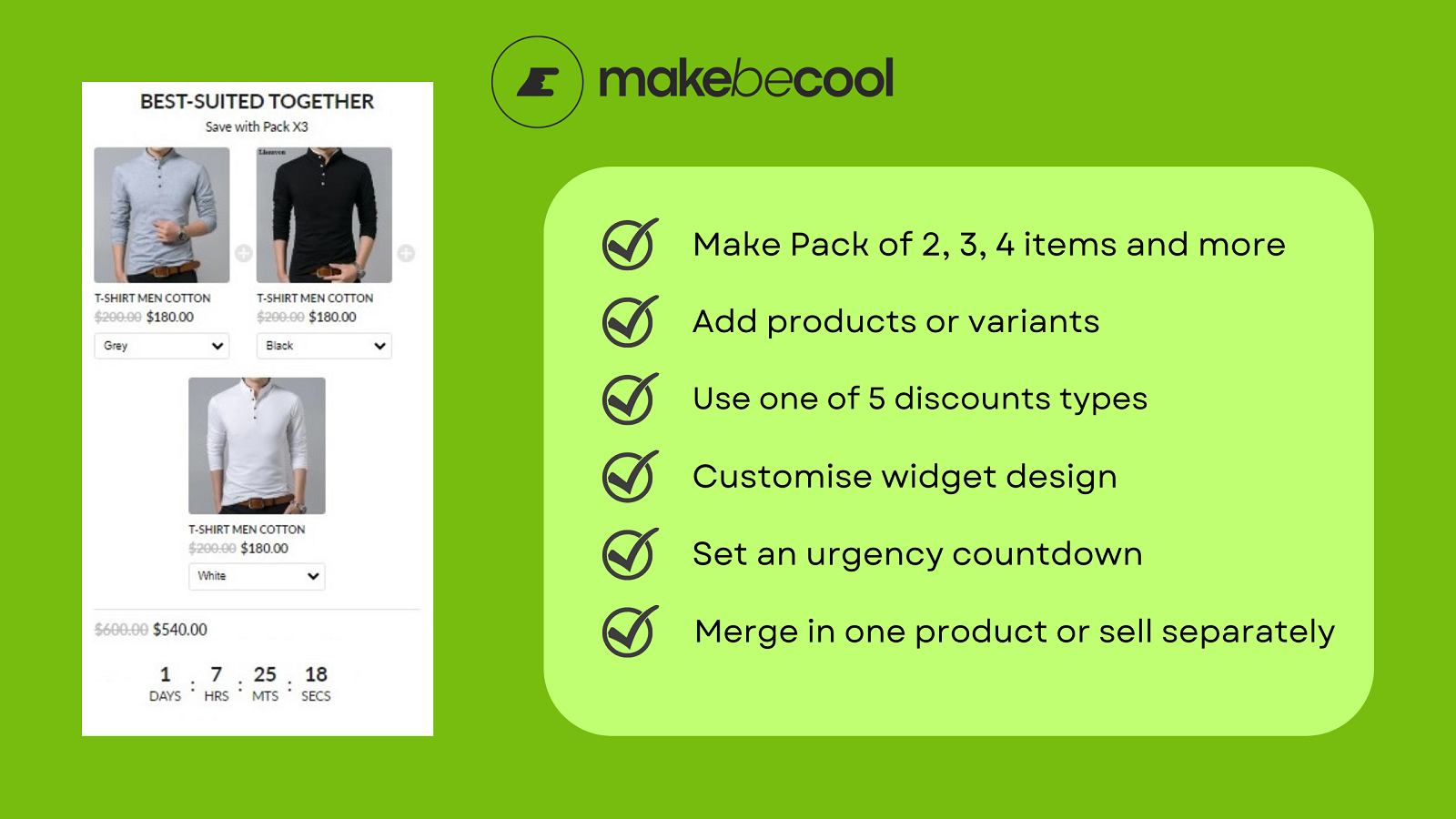 bundle pack of products with discount, widget and countdown