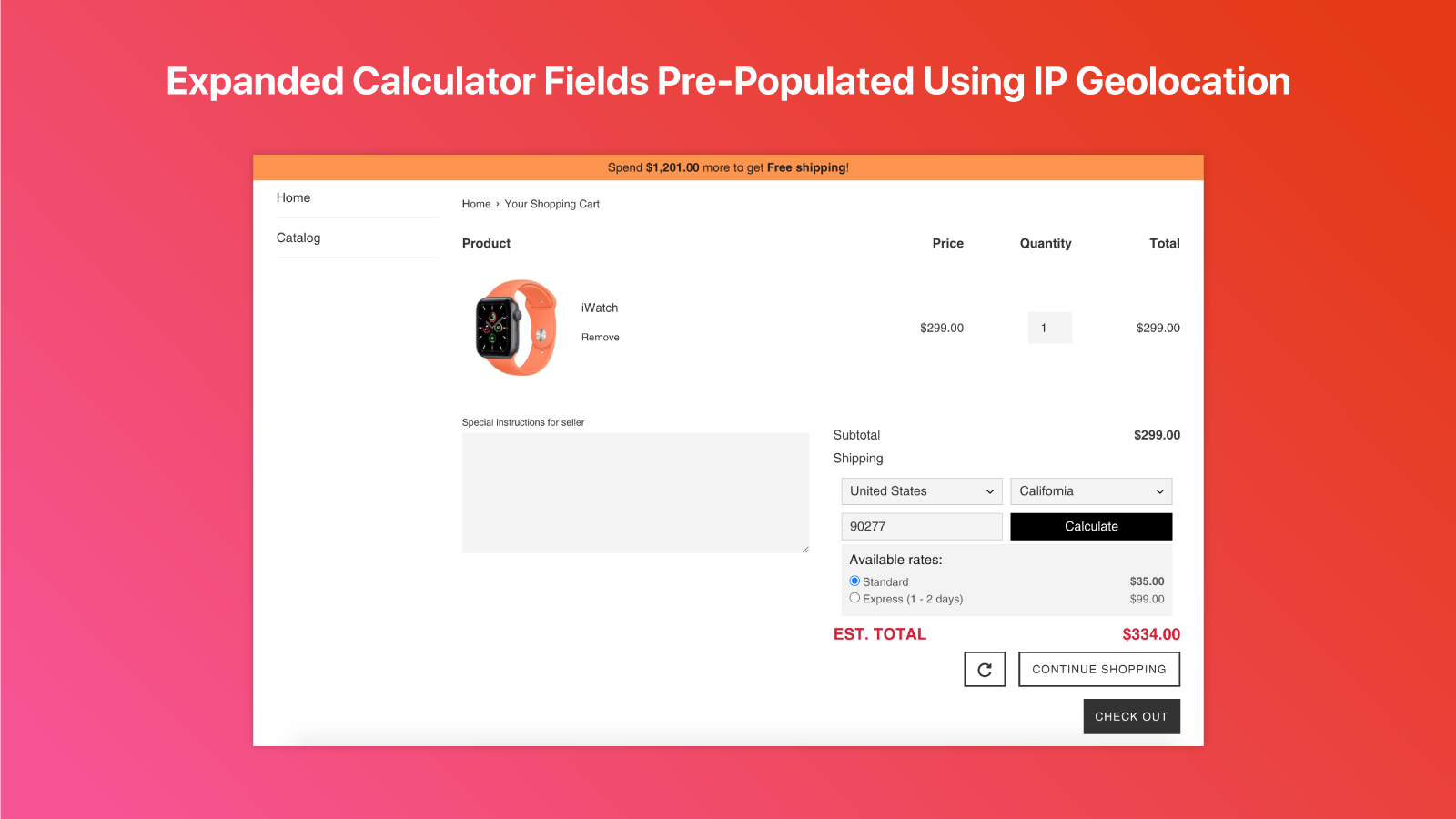 Calculate Shipping Rates In Cart Using Expanded Calculator