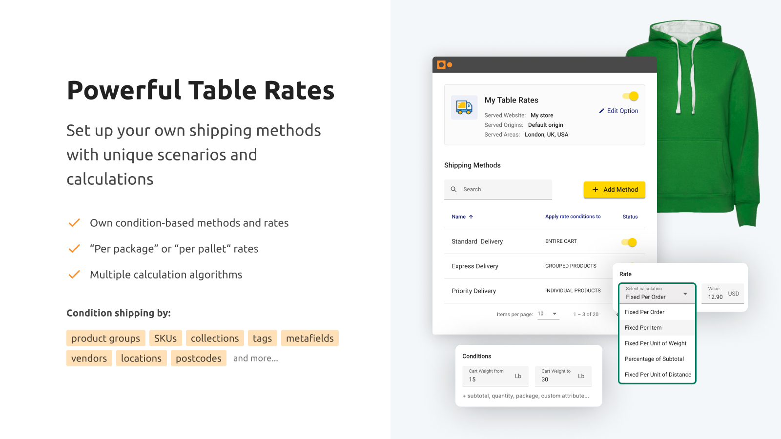 Calcurates: custom shipping methods and rates with Table Rates