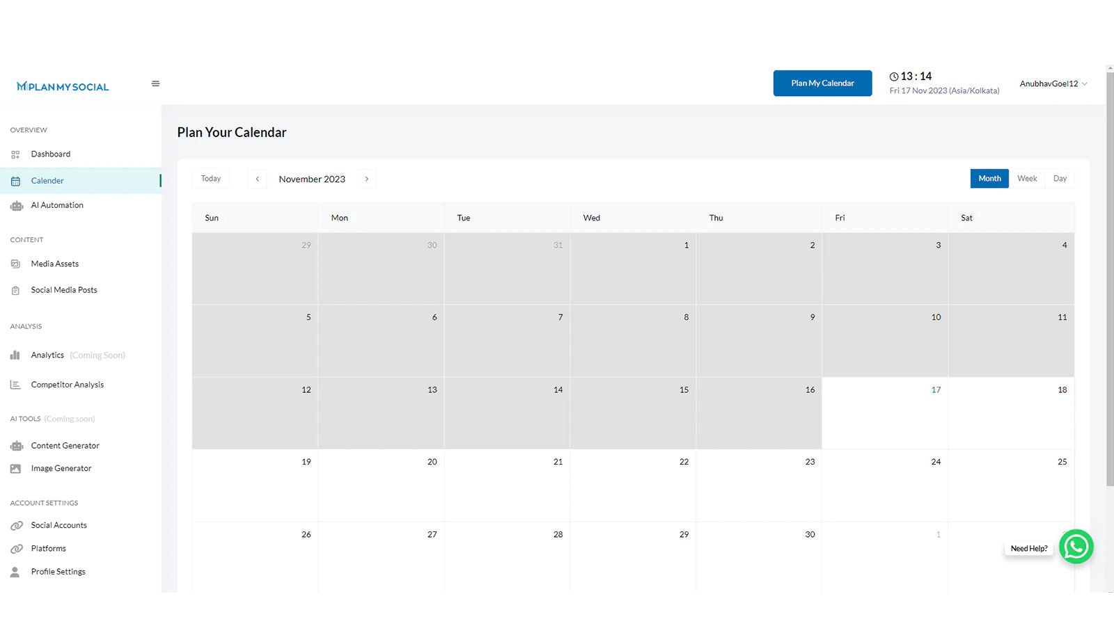 Calendar for scheduling post in multiple platform.
