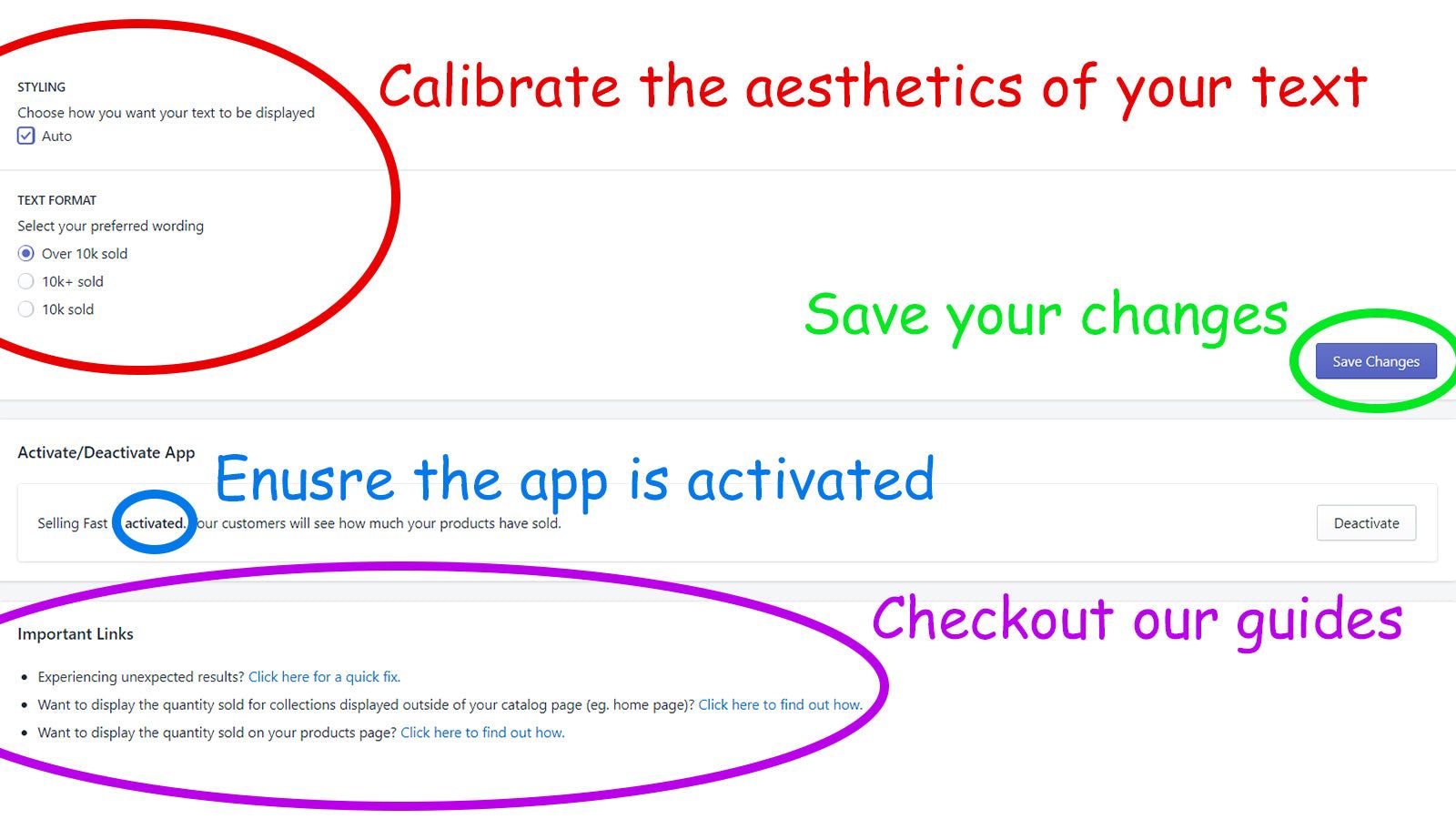 Calibrate aesthetics, activate app and save