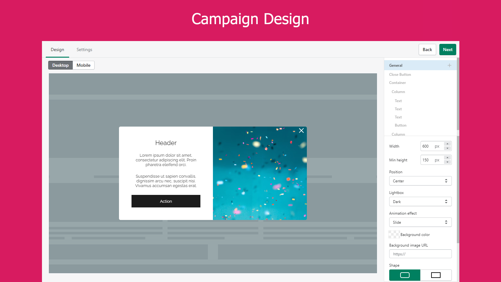 Campaign design (desktop preview)