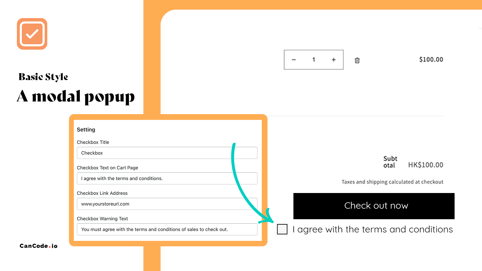 cancode.io apps checkbox terms & conditions ecommerce shopify