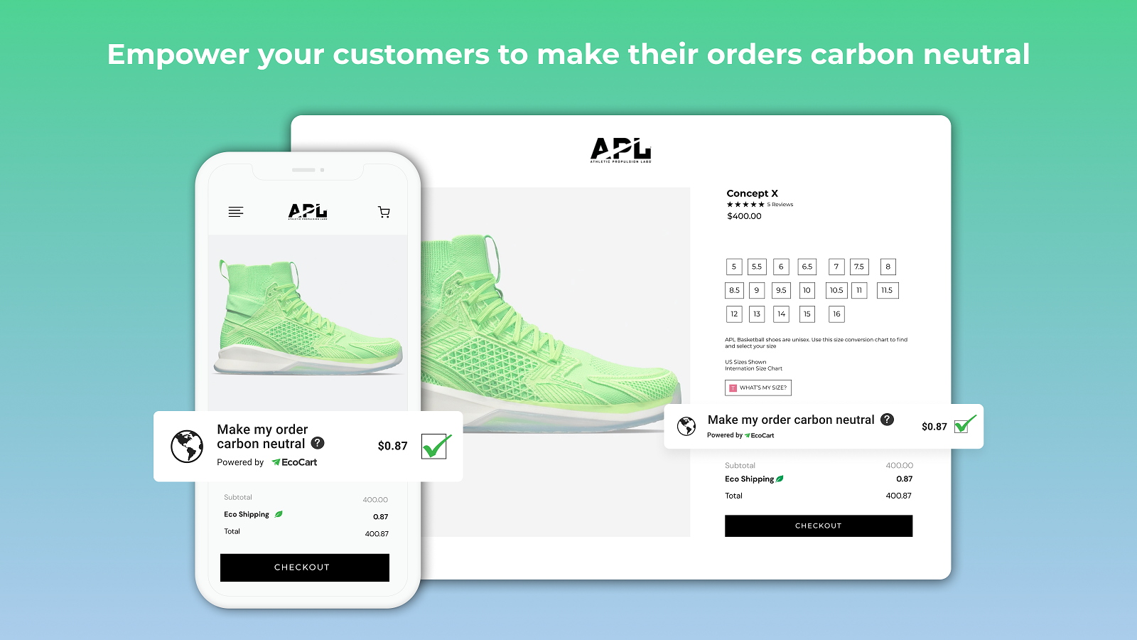carbon neutral shipping and manufacturing option in cart page