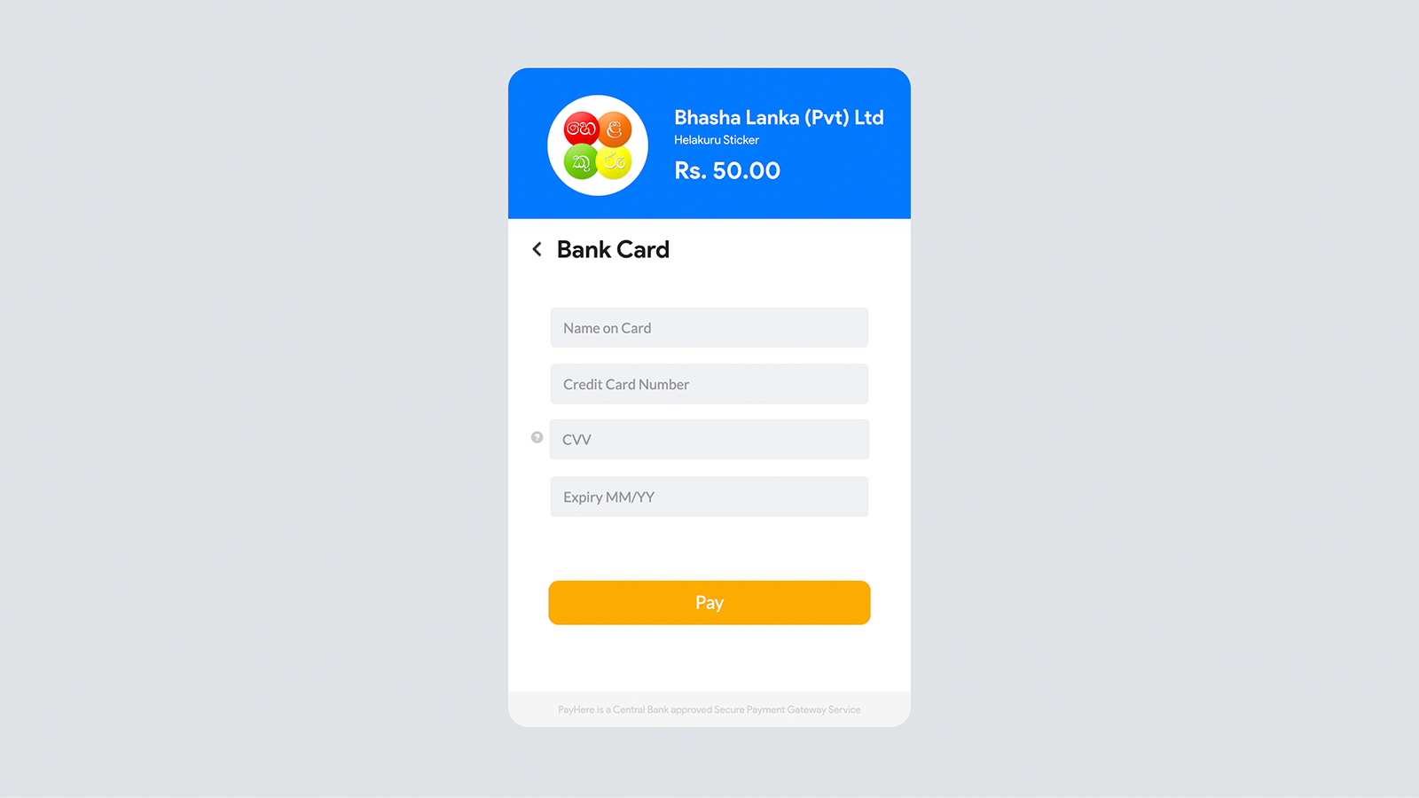 Card capturing interface on Payment gateway