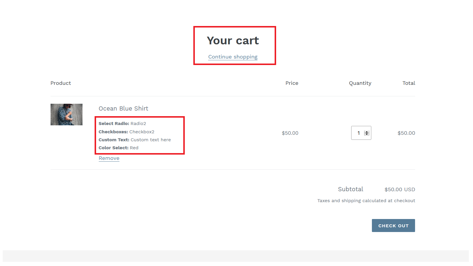 Cart page options
