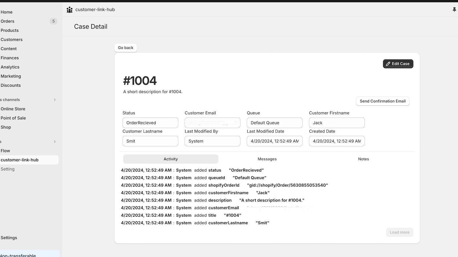 Case details page