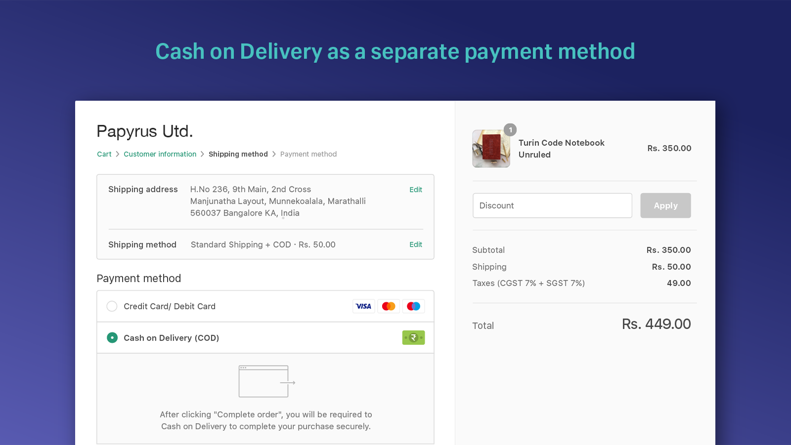 Cash on Delivery as a separate payment method
