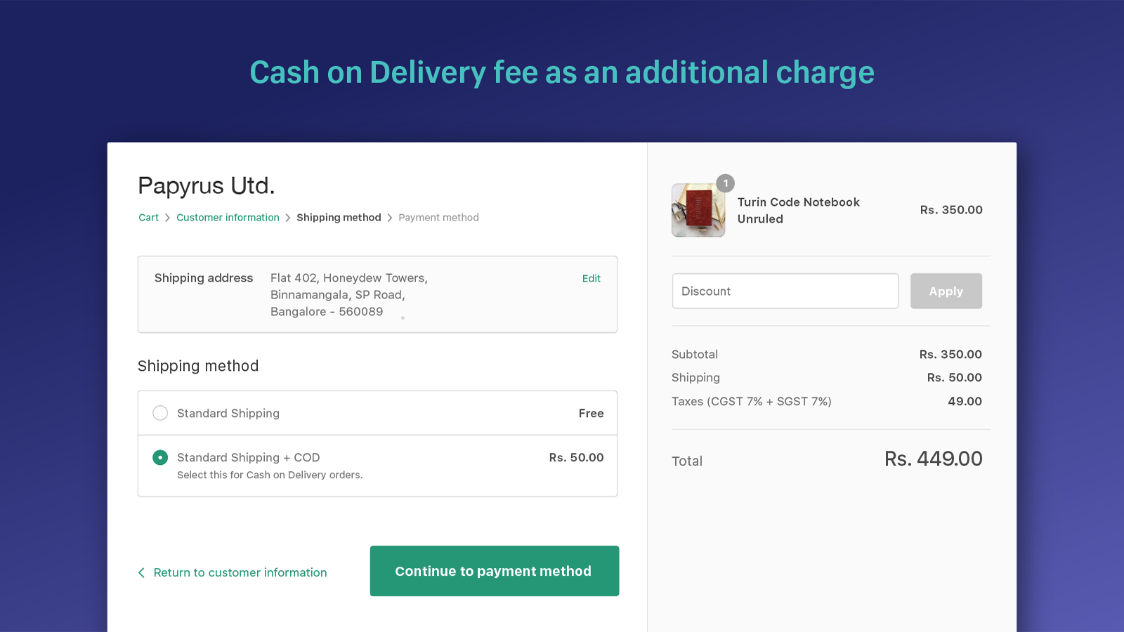 Cash on Delivery fee as an additional charge