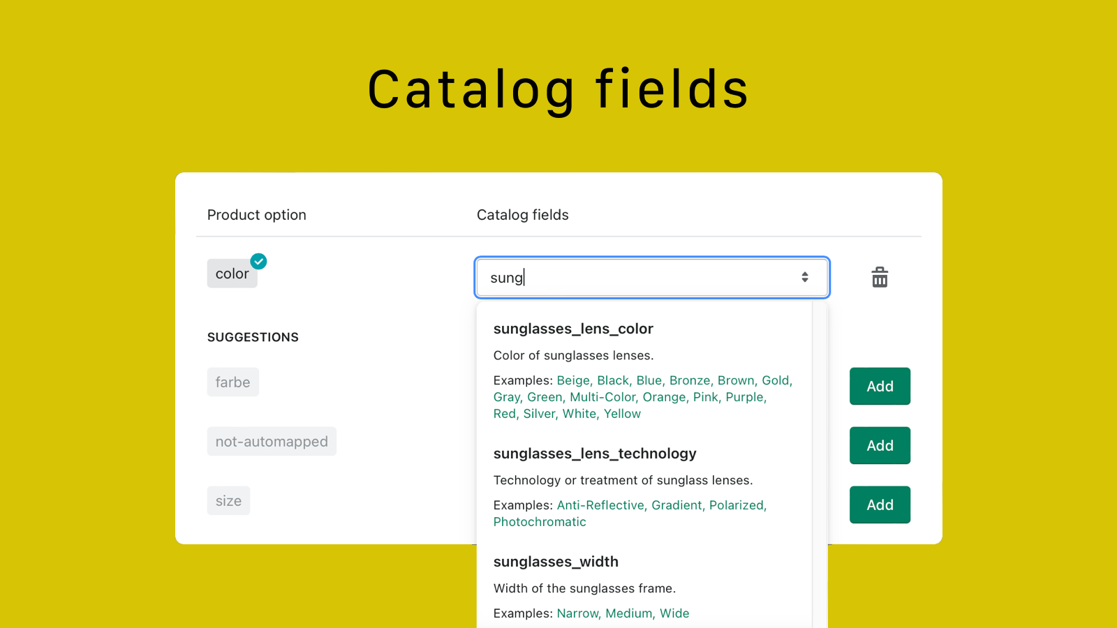 Category specific attributes â€“ catalog fields