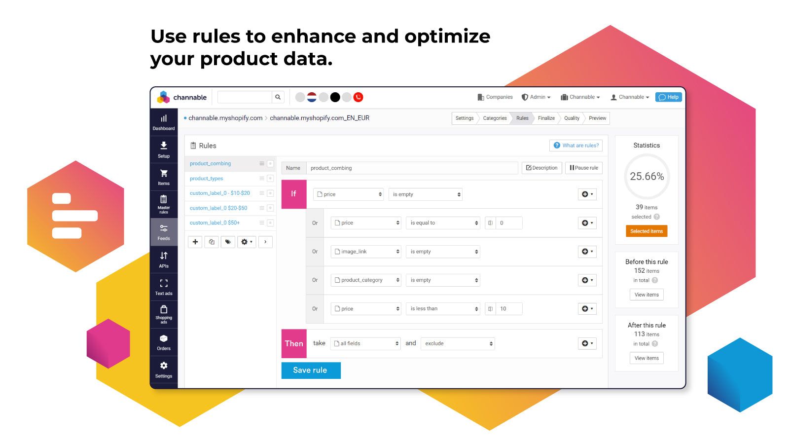 Change only the data you send to marketplaces with feed rules 