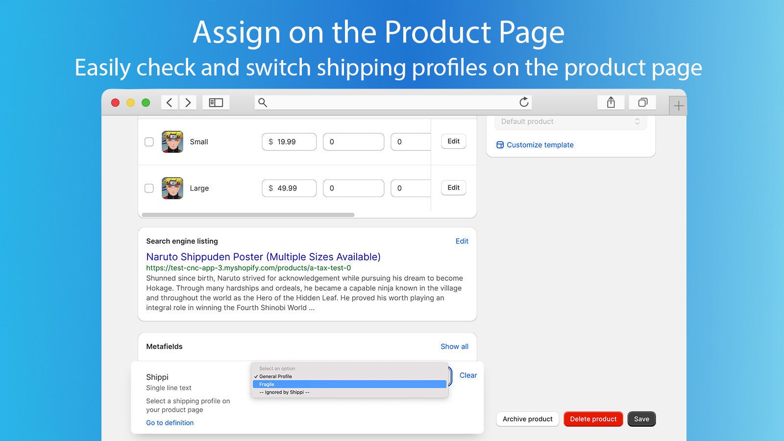 Change shipping profiles on the products page in Shopify admin