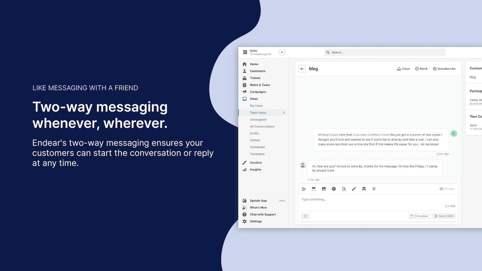 Chat with customers at scale over email and text.