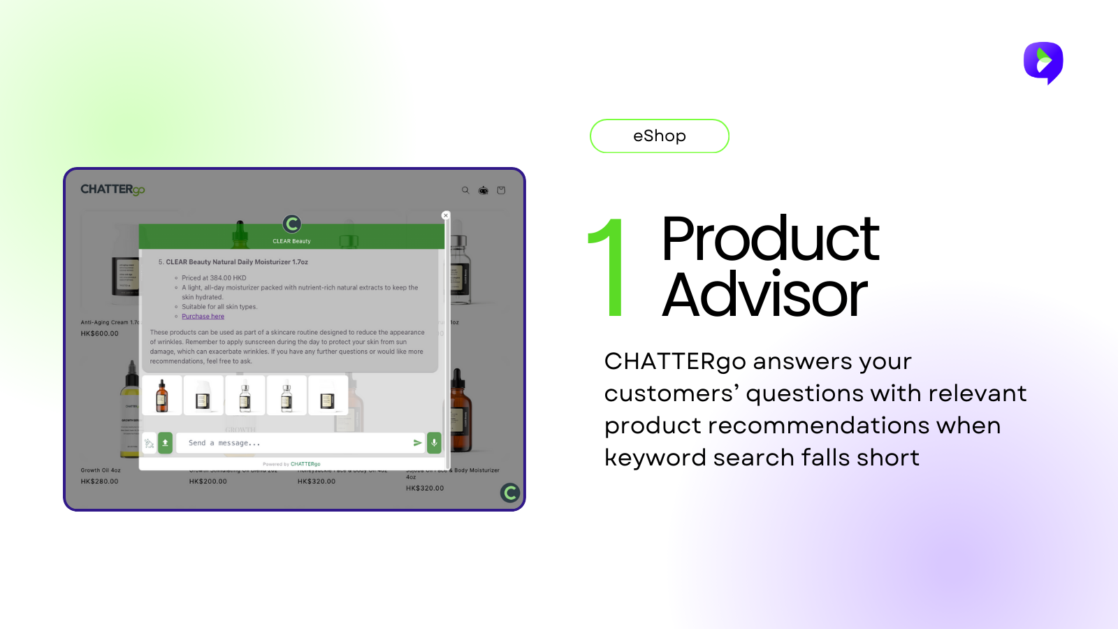 CHATTERgo answers your customers when keyword search falls short