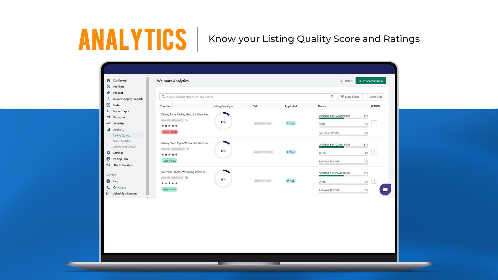 Check your Listing quality score on Analytics section