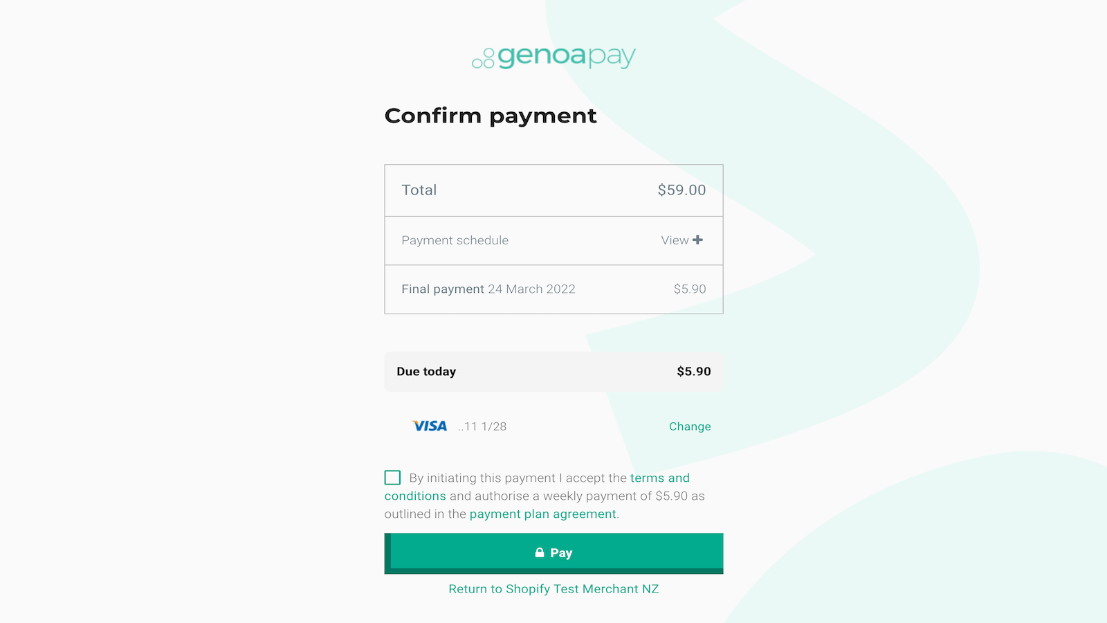 Checkout page - Payment confirmation
