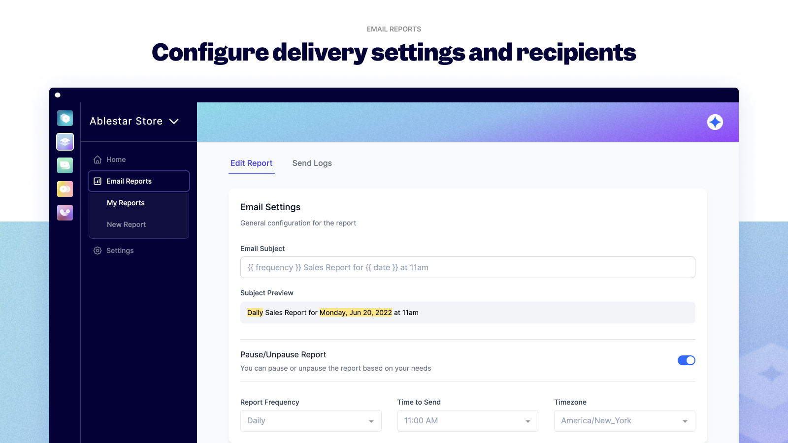 Choose delivery settings for Shopify email reports