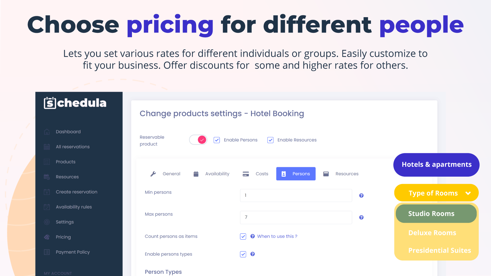 Choose pricing for different people