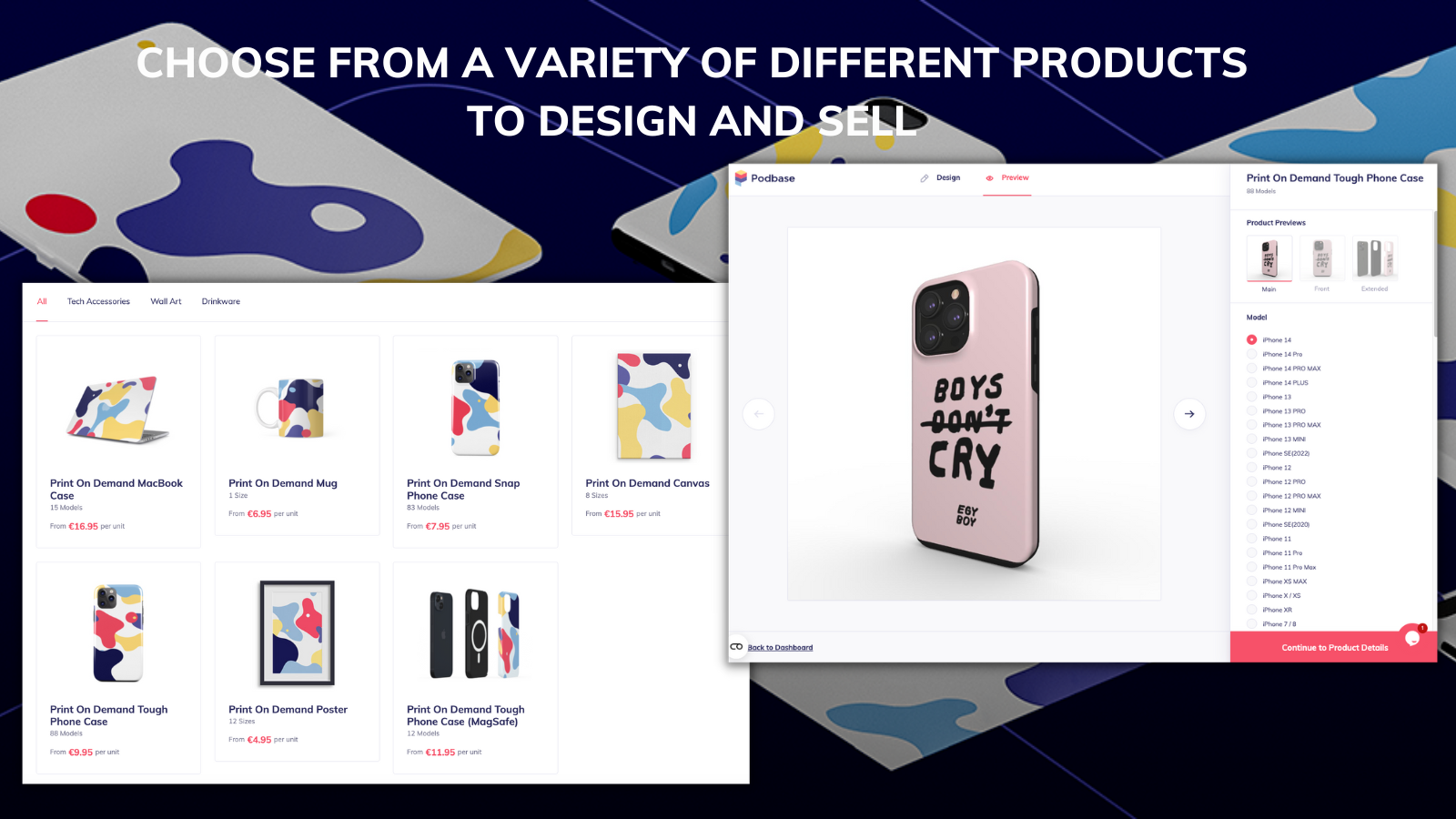 Choose products, generate mockups and set pricing