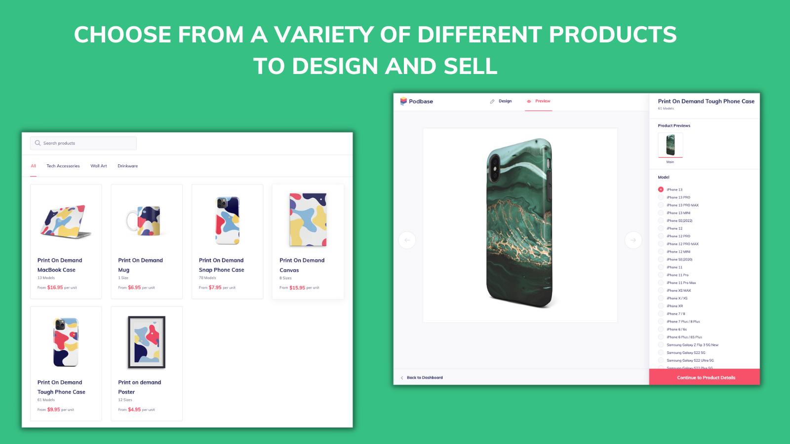 Choose products, generate mockups and set pricing