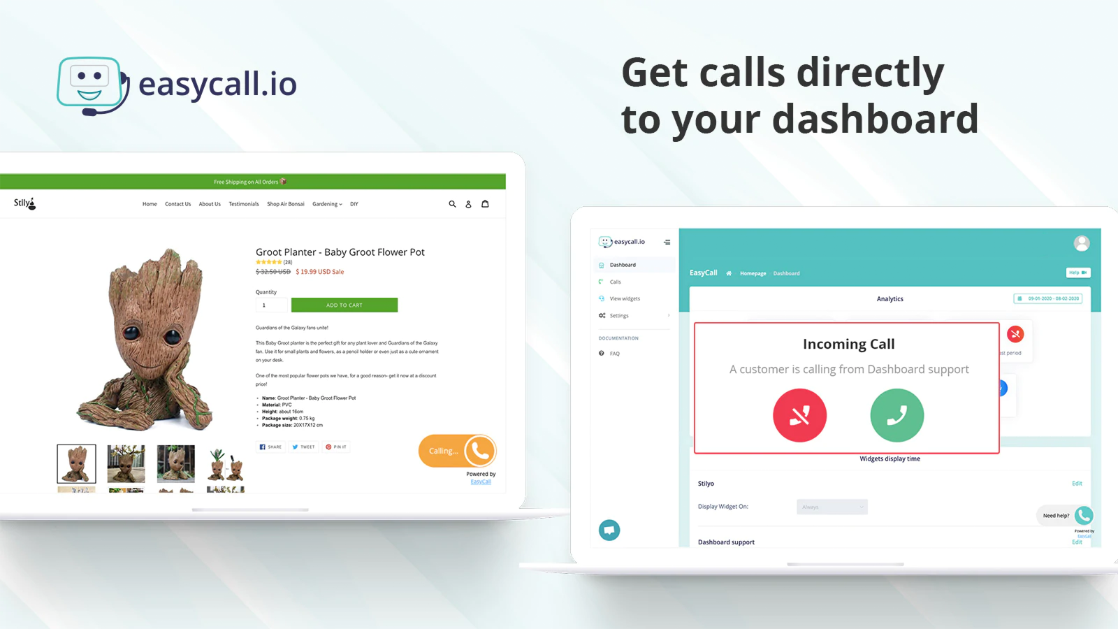 Click to call widget from your Shopify store during a call