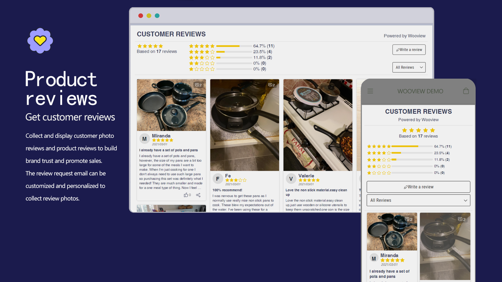 collect and display customer photo reviews and product reviews
