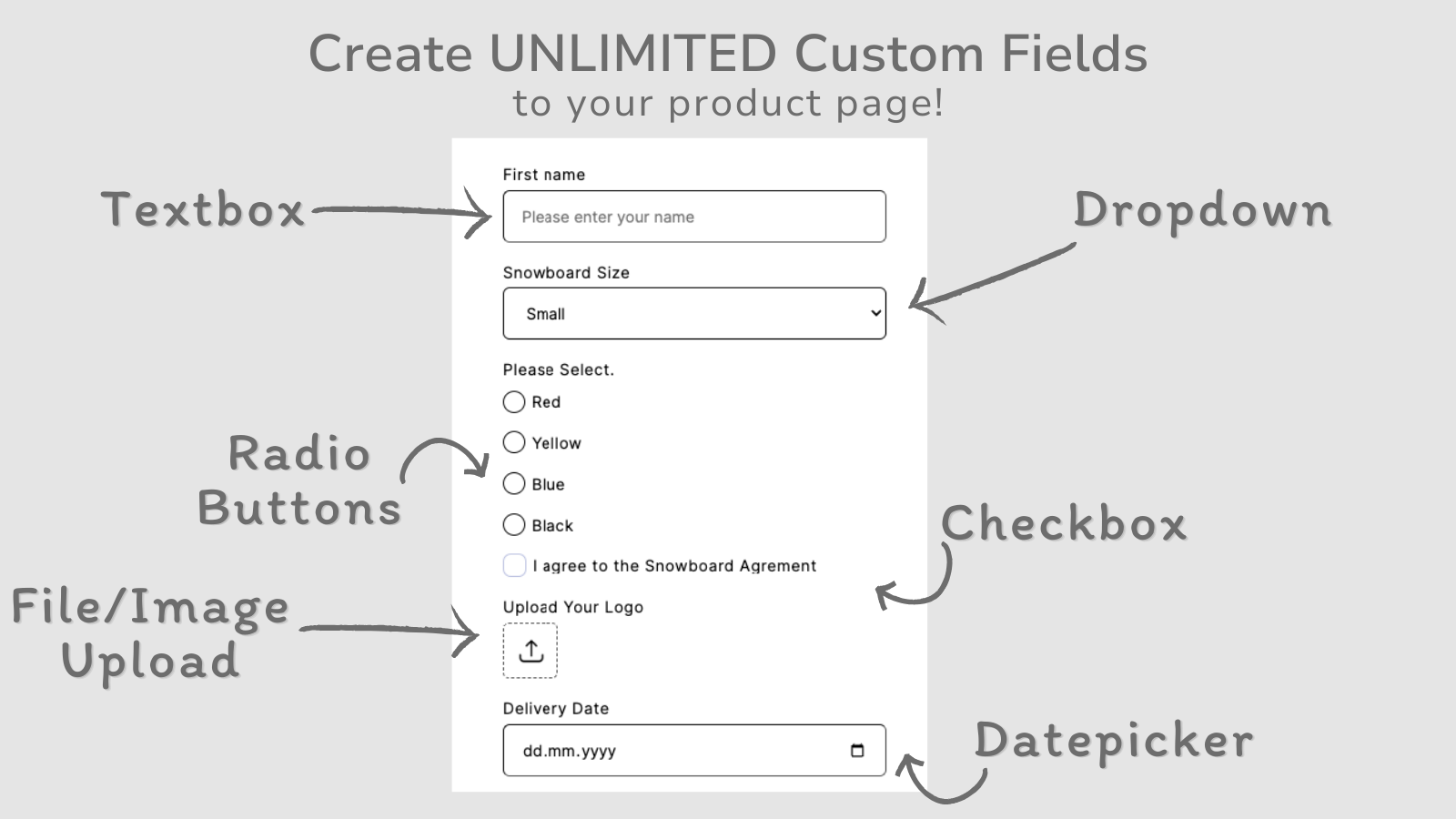 collect data from customers, create product options, textbox