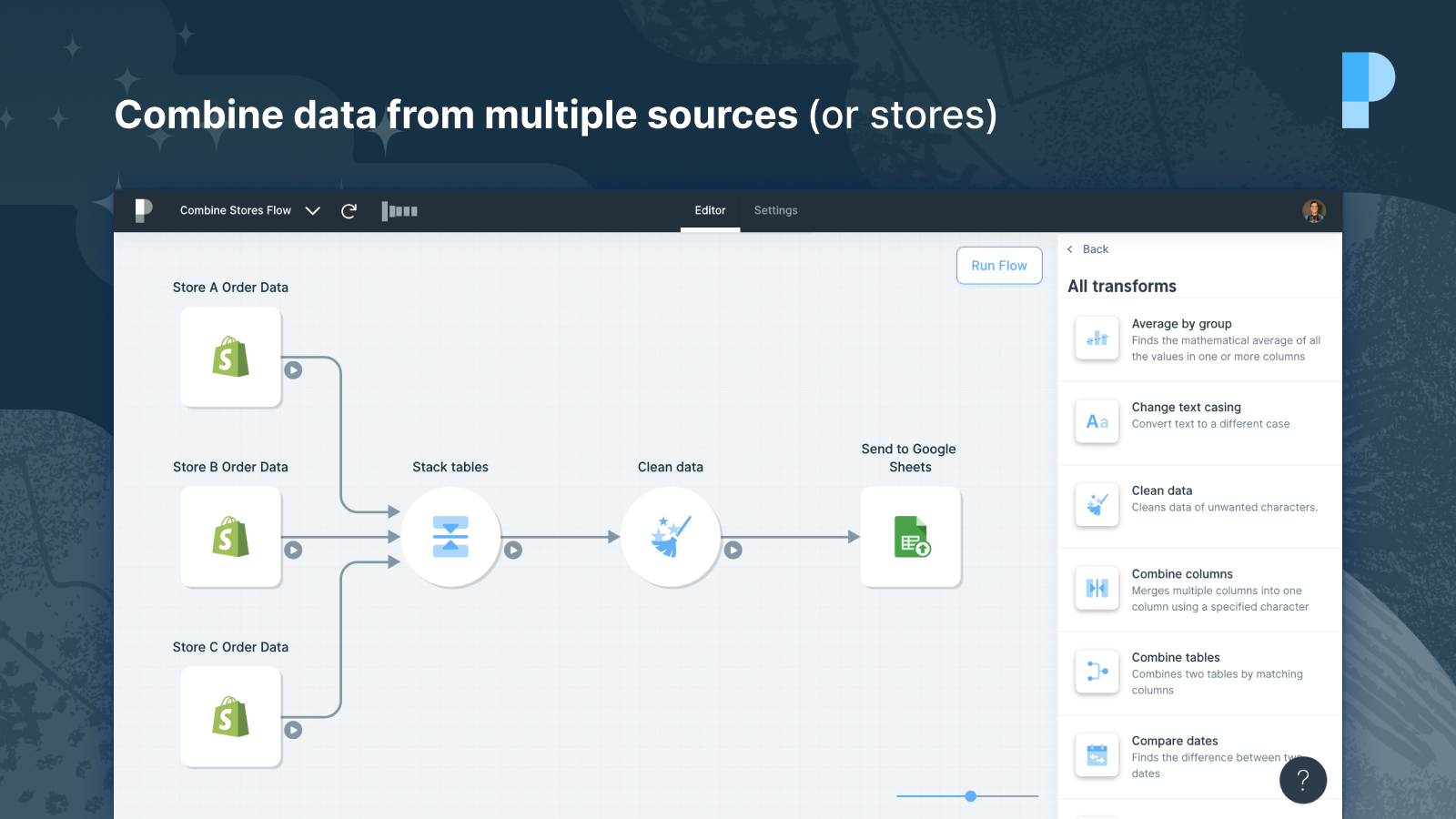 Combine data from multiple sources (or stores)