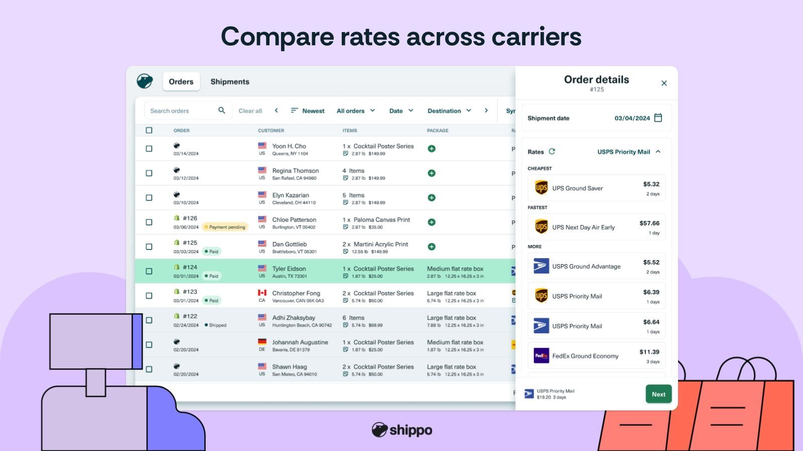 Compare rates across carriers