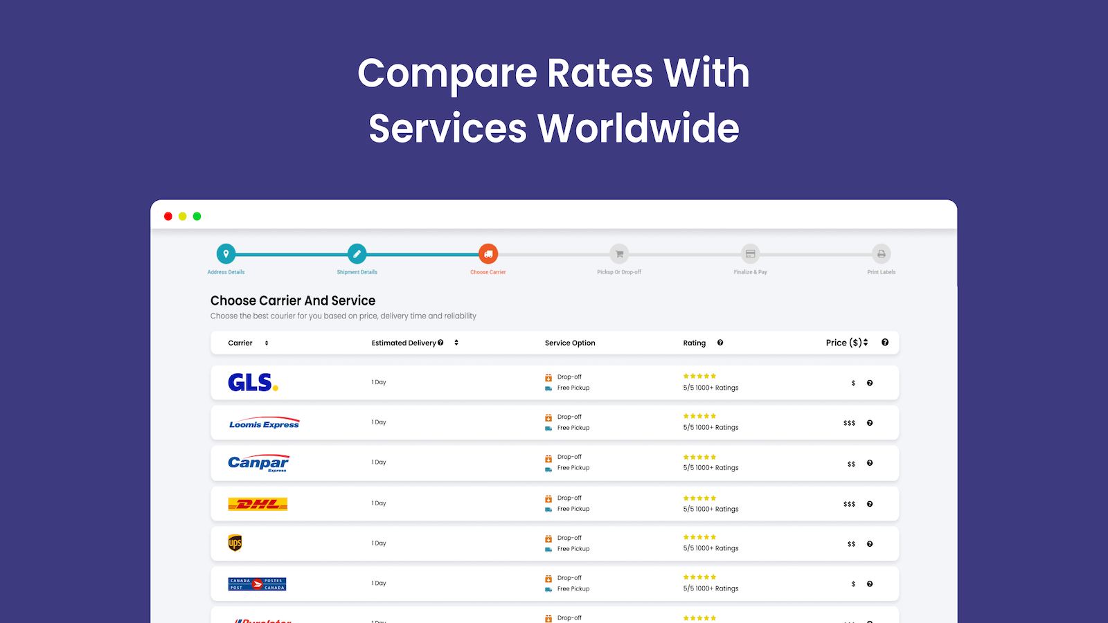 compare rates with all courier services worldwide