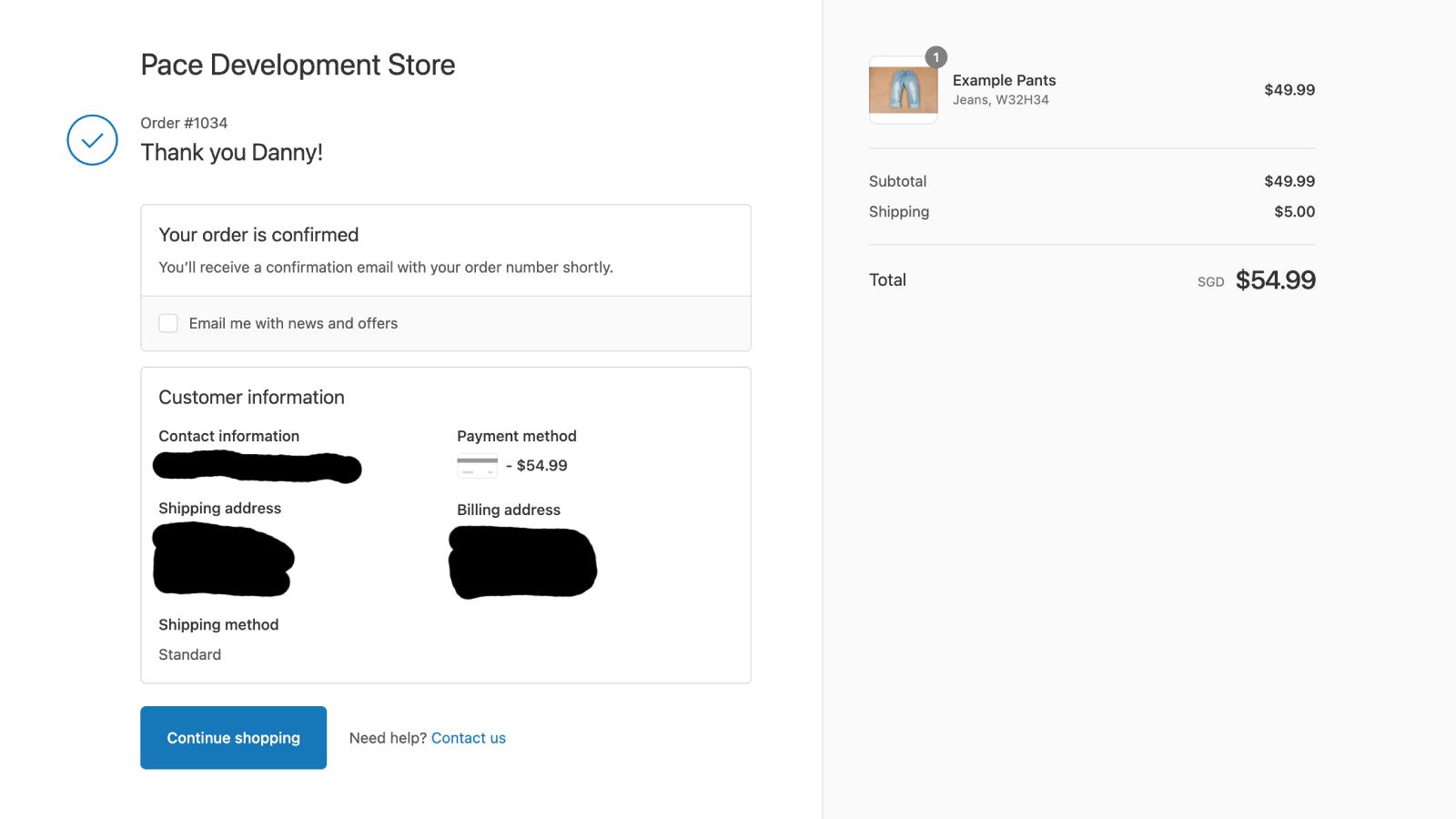 Completed checkout page