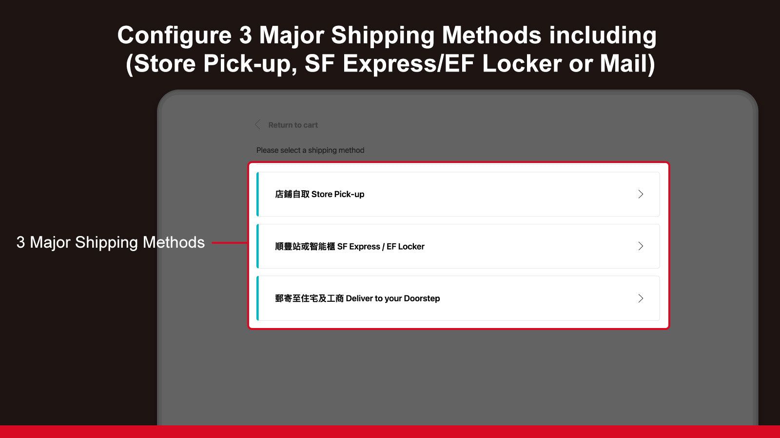 Configure 3 major shipping methods