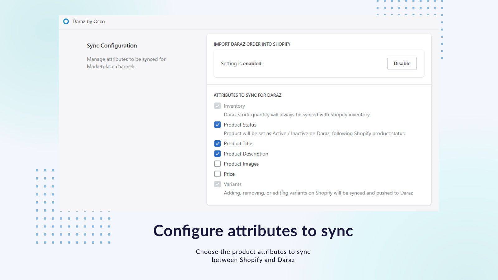 Configure attributes to sync