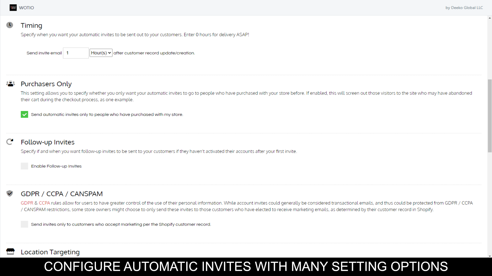 Configure automatic invites with many setting options.