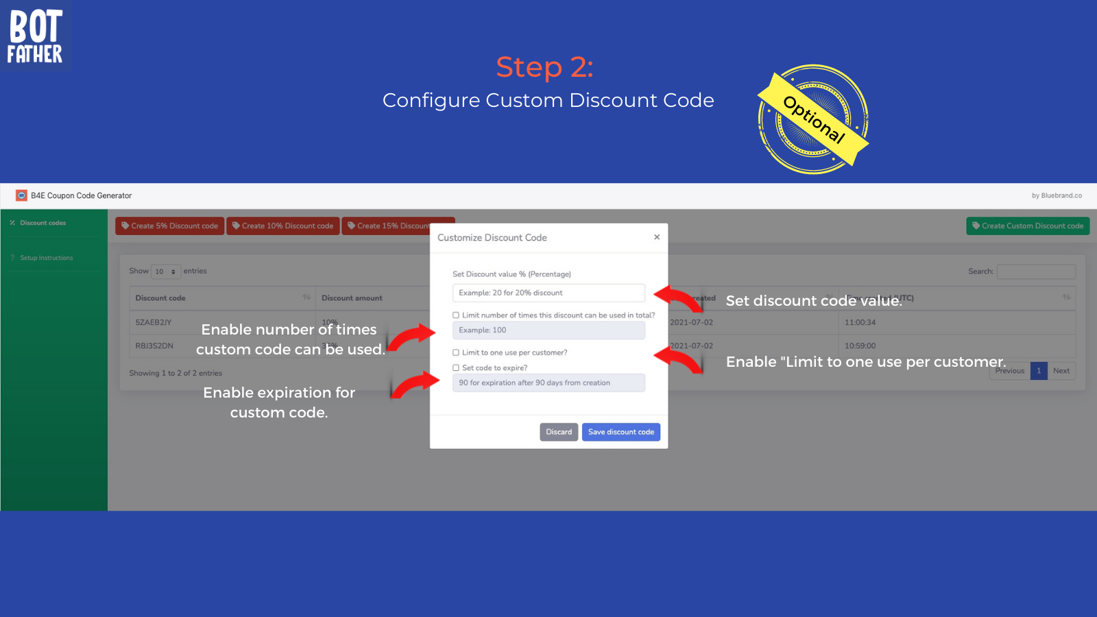 Configure Custom Discount Code (optional)