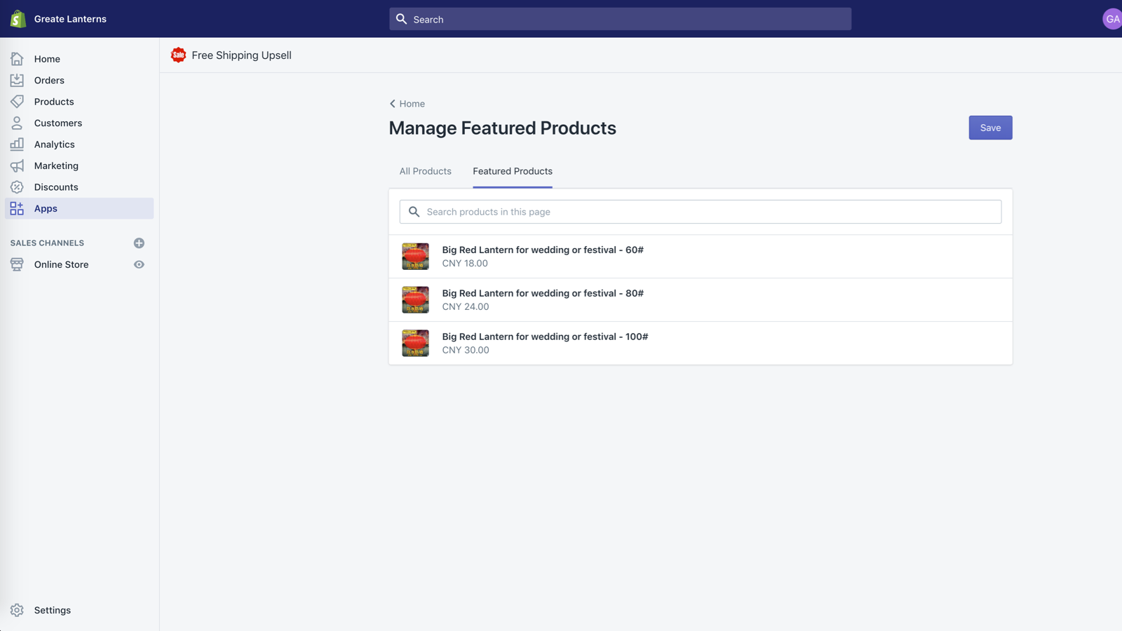 configure free shipping upsell - manage featured products