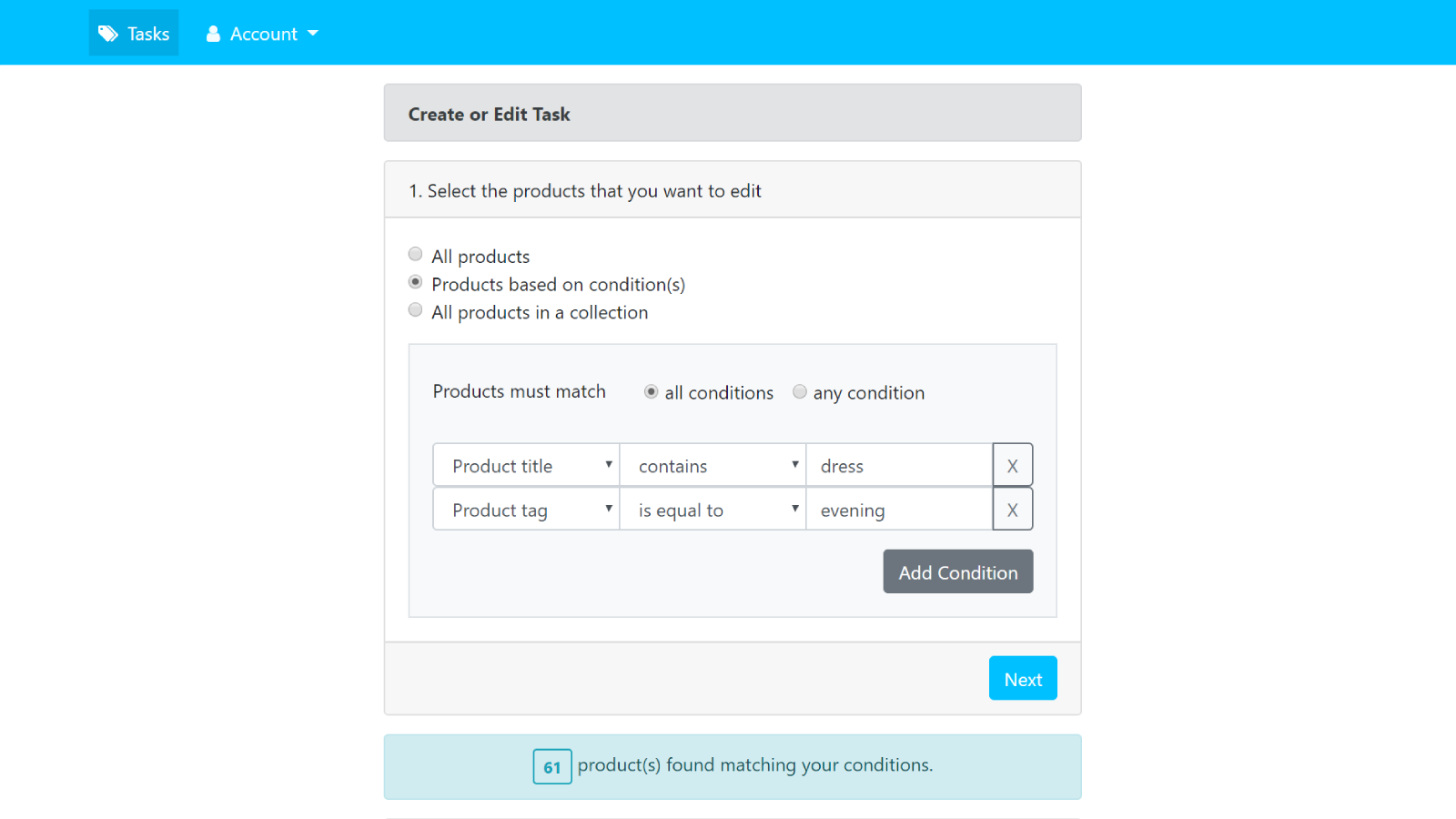 Configure product criteria