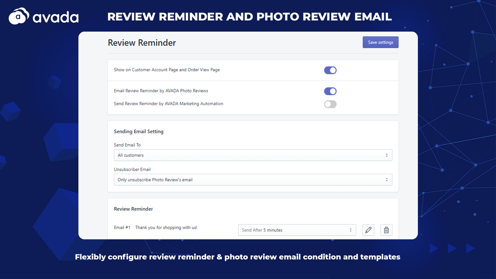 Configure review reminder and photo review email