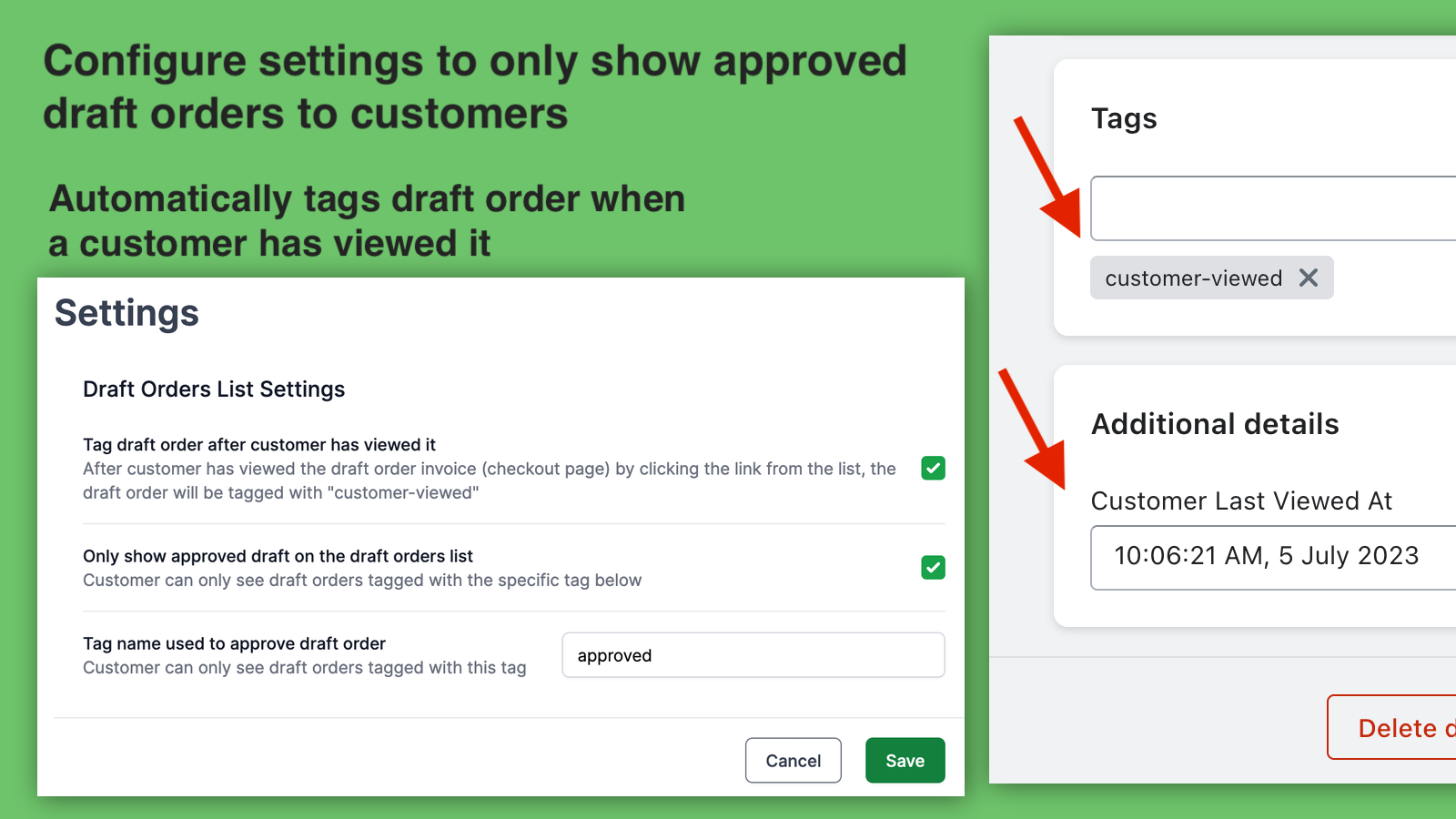 Configure to only show approved draft order, and tag draft order