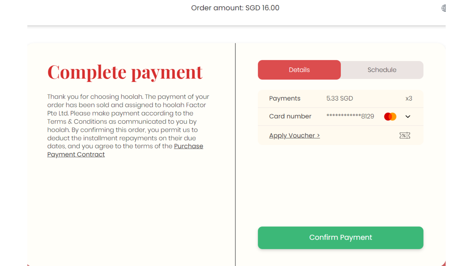 Confirm payment 