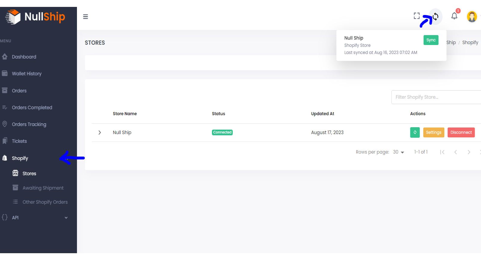 Connect, Sync and Disconnect your Shopify store with Nullship