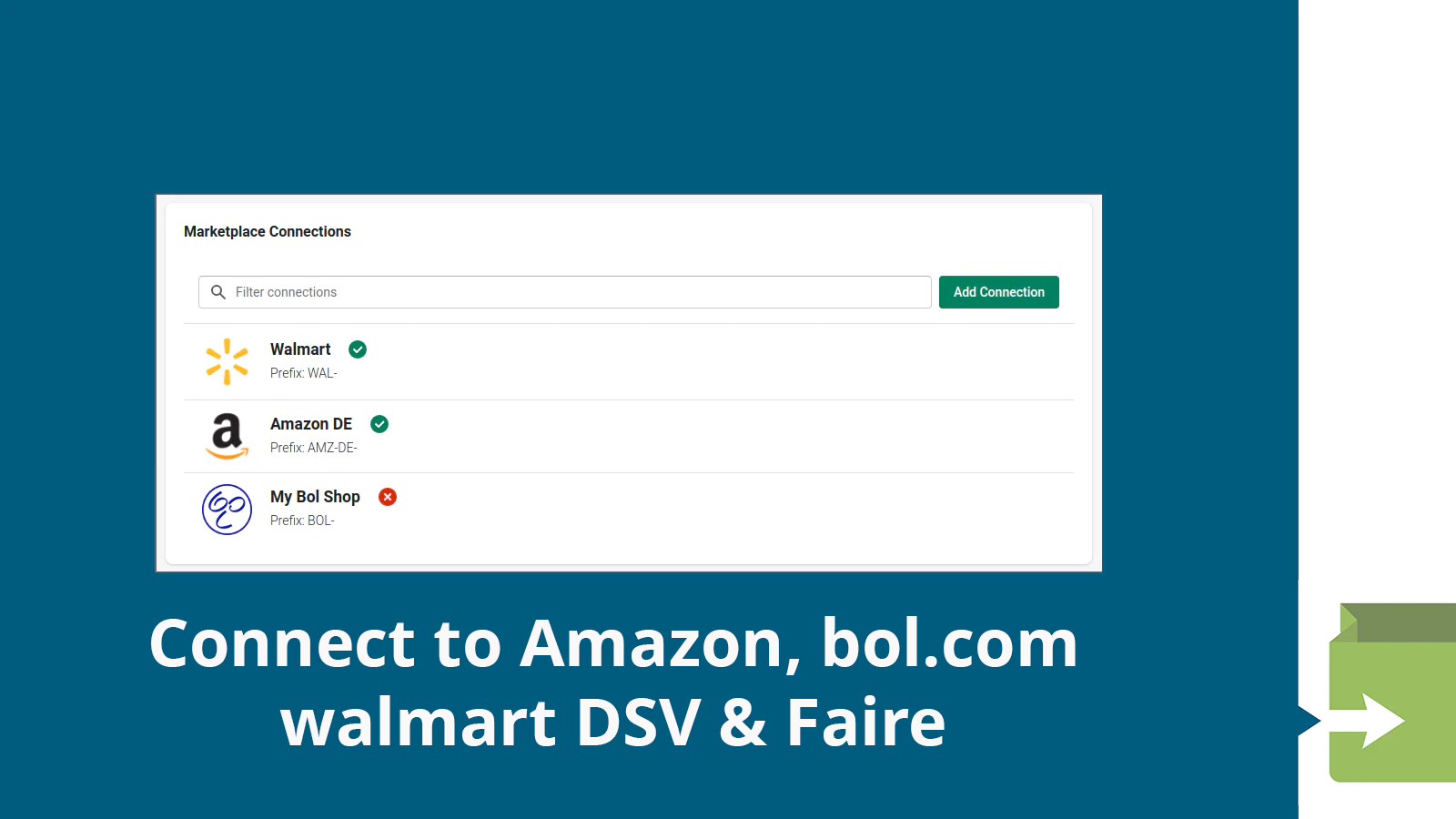 Connect to your marketplaces like amazon, bol.com, kaufland etc