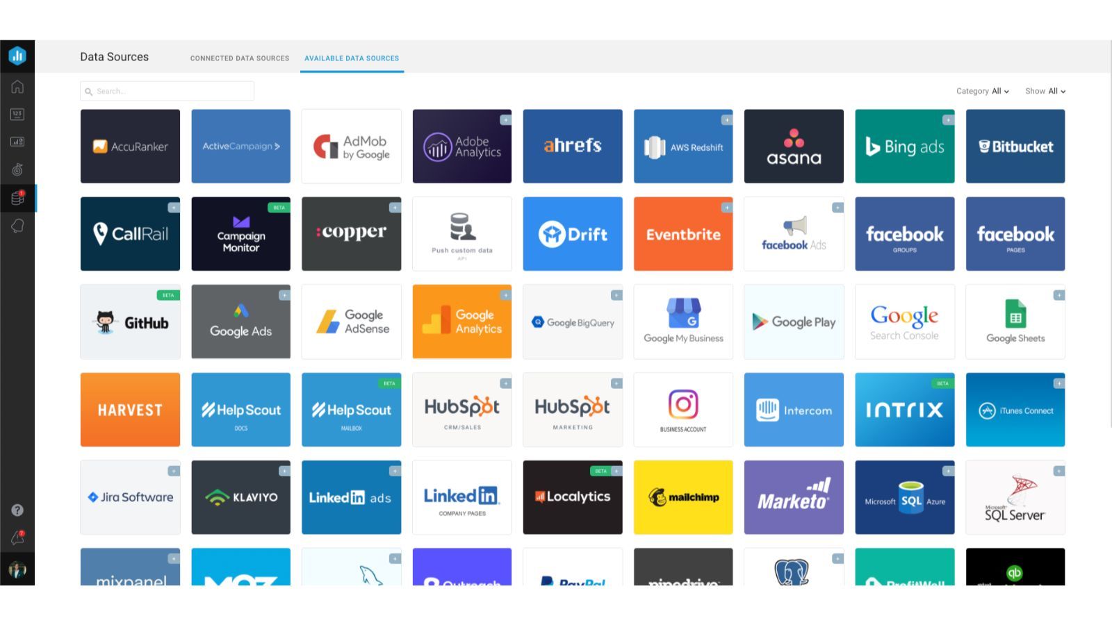 Connect your data through any of our 70+ one-click integrations.